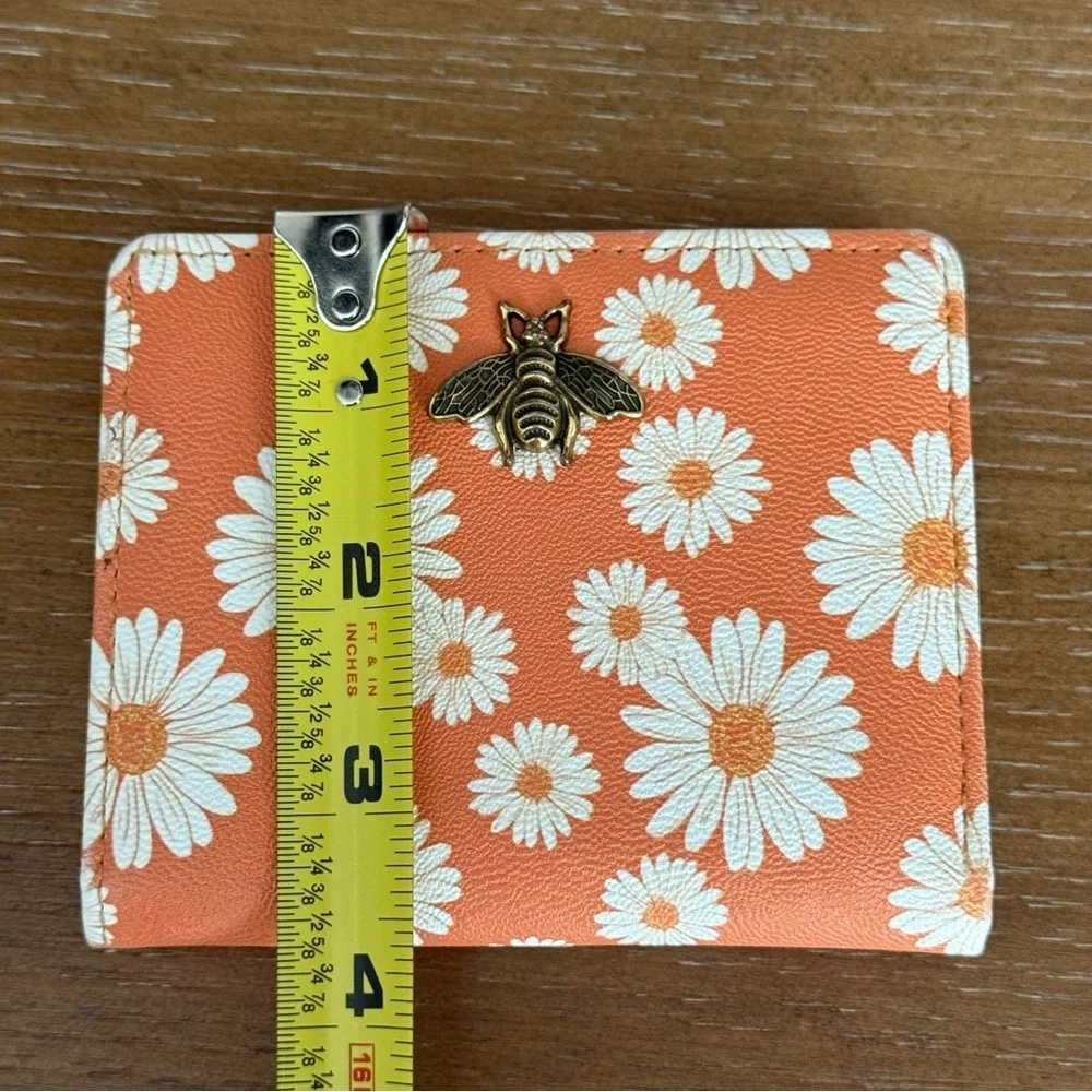 Orange Floral Wallet with Bee Accent